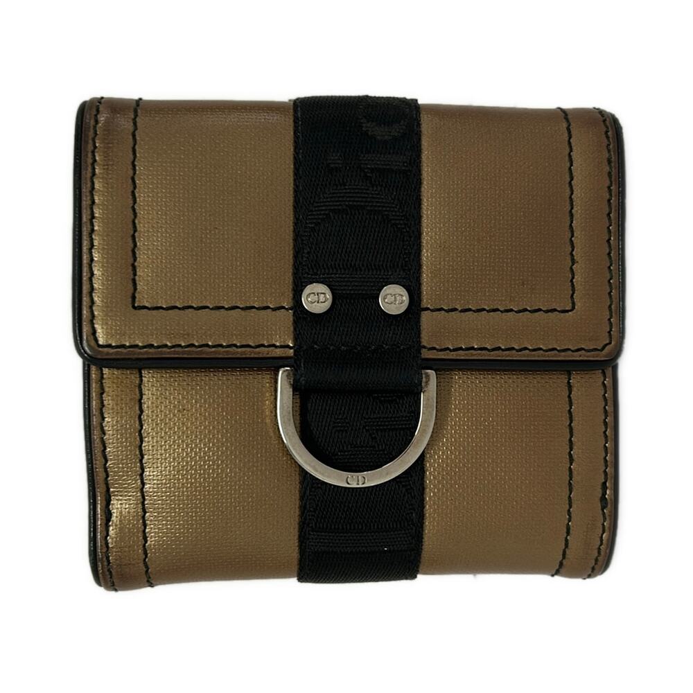 Christian Dior Double-hook Wallet Brown Black PVC Chemical Fiber